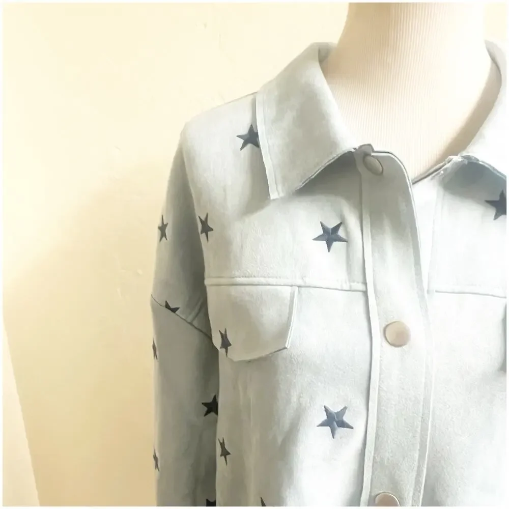 Dance & Marvel Suede Star Jacket Size Large NWT Blue Collared Western Rodeo